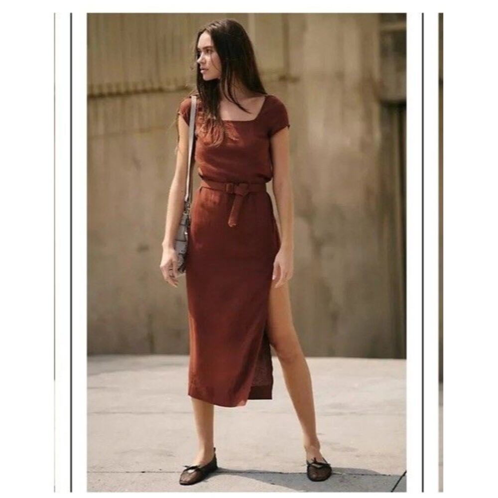 Free People Midi Dress Trop Belle Brown Cotton size L NWOT